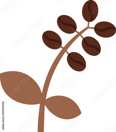 Vector illustration of a coffee bush twig in solid cartoon style. Coffee-themed event, a cafe menu element, a coffee shop advertisement, a coffee-related blog post. The icons are perfect for web desig