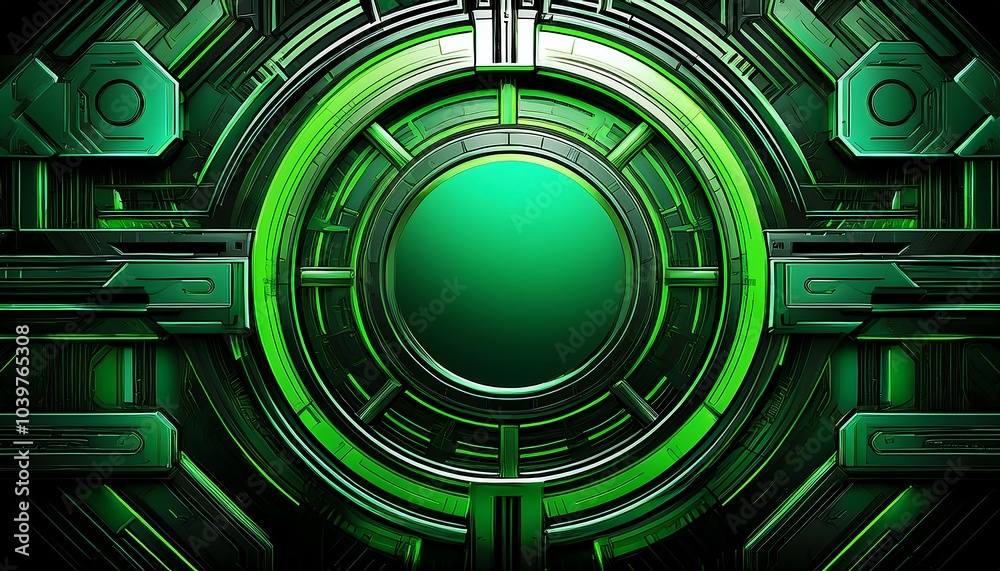 Obraz premium Abstract green tech background with glowing circular elements.