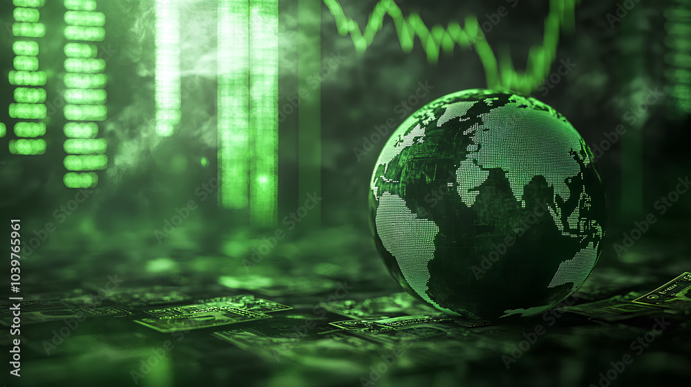An abstract representation of global finance, with a globe resting on money against a background of a stock market graph. An abstract representation of global finance, with a globe resting on money against a background of a stock market graph.
