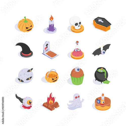 Creatively Crafted halloween isometric icons in modern style