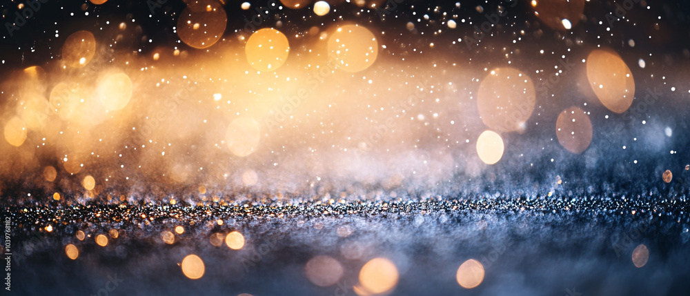 Abstract Background with Golden Bokeh Lights and Sparkling Glitter, Abstract Background with Golden Bokeh Lights and Sparkling Glitt