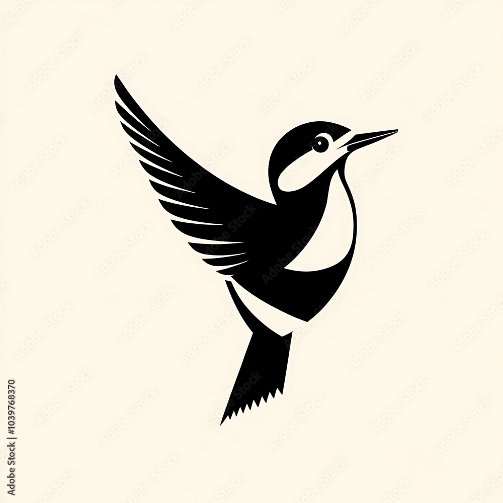 Black and white illustration of a bird in flight.