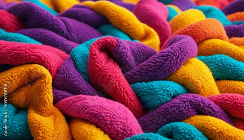 A vibrant fleece material arranged flat, highlighting its plush texture and insulation properties, perfect for jackets and blankets, Generative AI