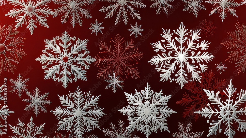 Christmas decorations with falling snow and Christmas tree, balls and gifts Christmas decorations with falling snow and Christmas tree, balls and gifts