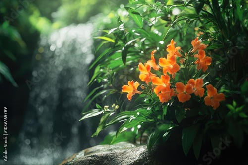 Close up orange snapdragon at Mundang waterfall  Phuhinrongkra national park  Thailand. photo