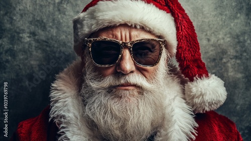A man in a red Santa hat and sunglasses