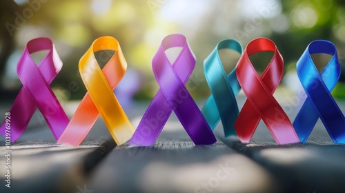 Multicolored cancer awareness ribbons are proudly worn by patients, supporters, and survivors for World Cancer Day, raising awareness for all types of cancer.