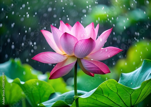 a pink lotus flower with rain drops on it