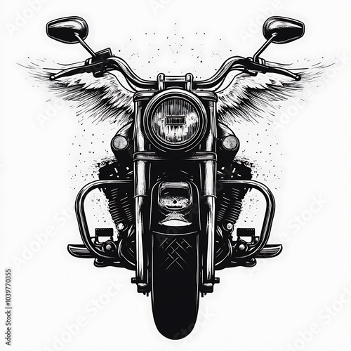 Black and white illustration of a motorcycle with wings. photo