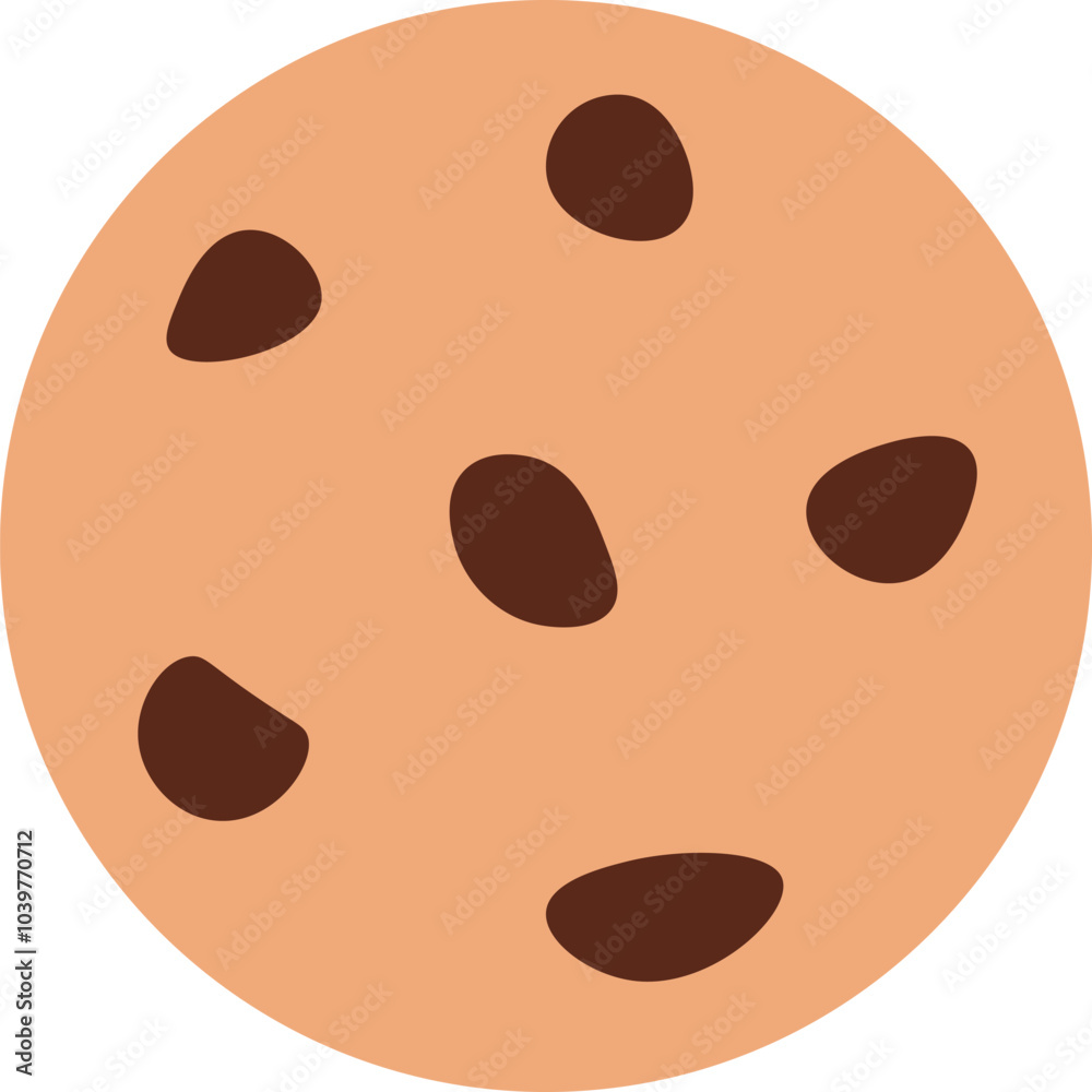 Fototapeta premium Vector illustration of a cookie with chocolate drops in solid cartoon style. Coffee-themed event, a cafe menu element, a coffee shop advertisement, a coffee-related blog post. The icon is perfect for