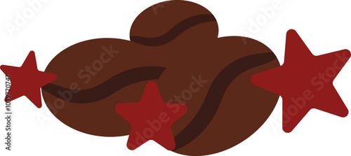 Vector illustration of coffee beans surrounded by stars in solid cartoon style. Coffee-themed event, a cafe menu element, a coffee shop advertisement, a coffee-related blog post. The icons are perfect