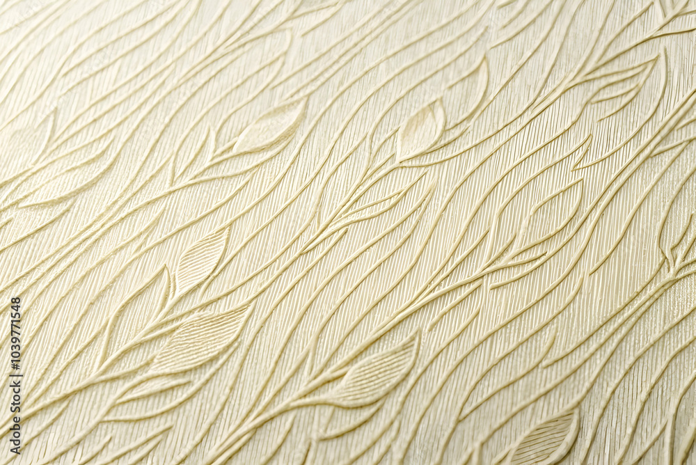 A textured, cream-colored surface featuring elegant, leaf-like patterns in a wavy design, conveying a sense of softness and sophistication. A textured, cream-colored surface featuring elegant, leaf-like patterns in a wavy design, conveying a sense of softness and sophistication.