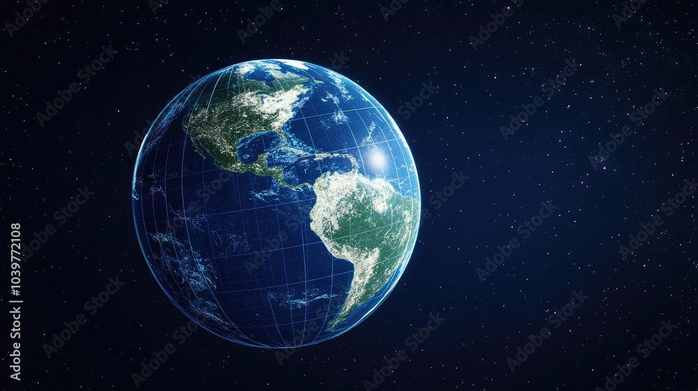 Fototapeta premium View of Earth from space showing continents and oceans