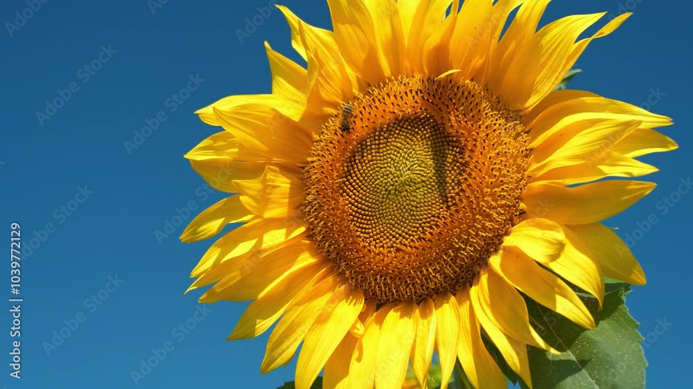 Bee sits on beautiful sunflower, collecting pollen and nectar Bee sits on beautiful sunflower, collecting pollen and nectar