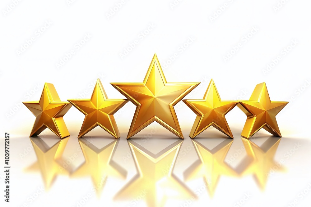 Fototapeta premium 5-Star Rating Animation on White Background - High Dynamic Range Visuals for Reviews and Feedback