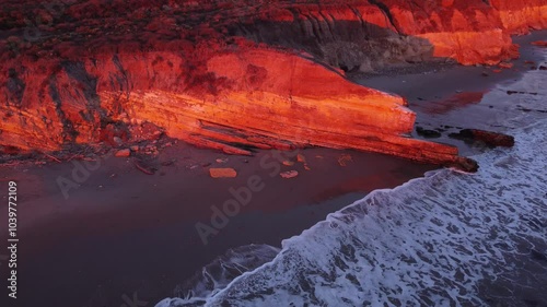 Waves Crashing along Refugio Beach at Sunset