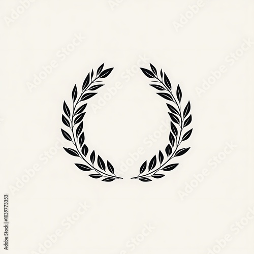 Black and white laurel wreath on a white background.