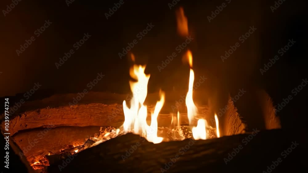 Cozy warmth of a glowing fireplace on a dark evening Cozy warmth of a glowing fireplace on a dark evening
