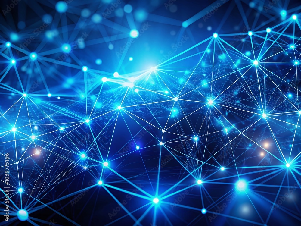 Abstract Blue Light Background with Line and Dot Connections in Cyber Space for Business Data Structure Presentation