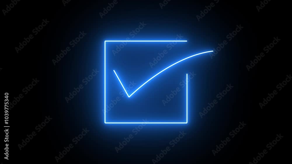 neon Isolated tick mark icon animation on background. neon Isolated tick mark icon animation on background.