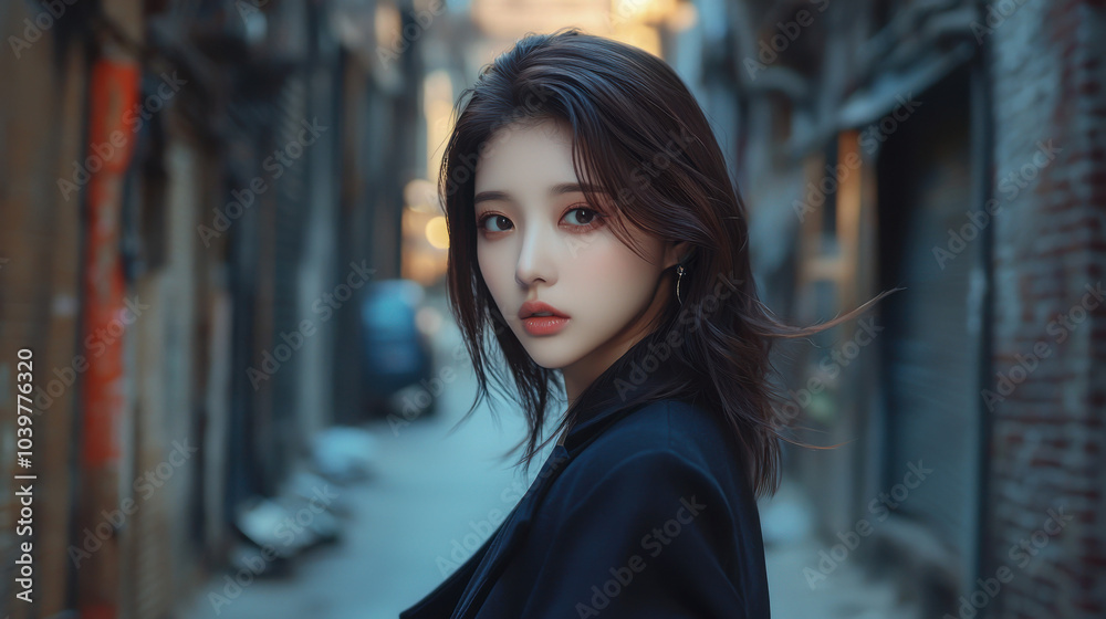 Obraz premium Beautiful Asian Woman in a Dark Alley