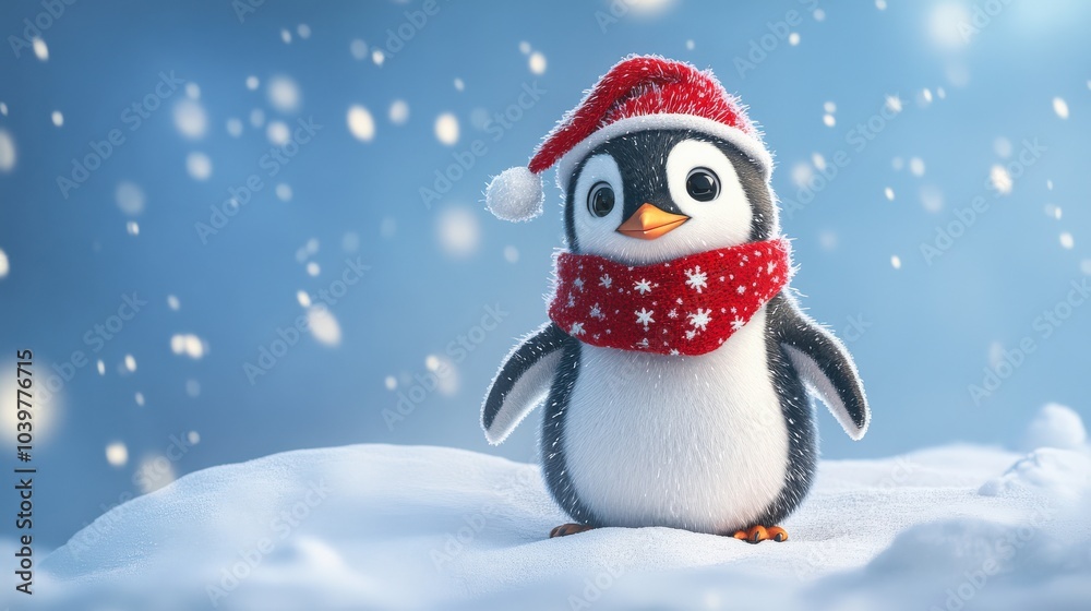 Penguin Christmas Frame. Antarctic Penguin in Festive Christmas Passepartout Penguin Christmas Frame. Antarctic Penguin in Festive Christmas Passepartout