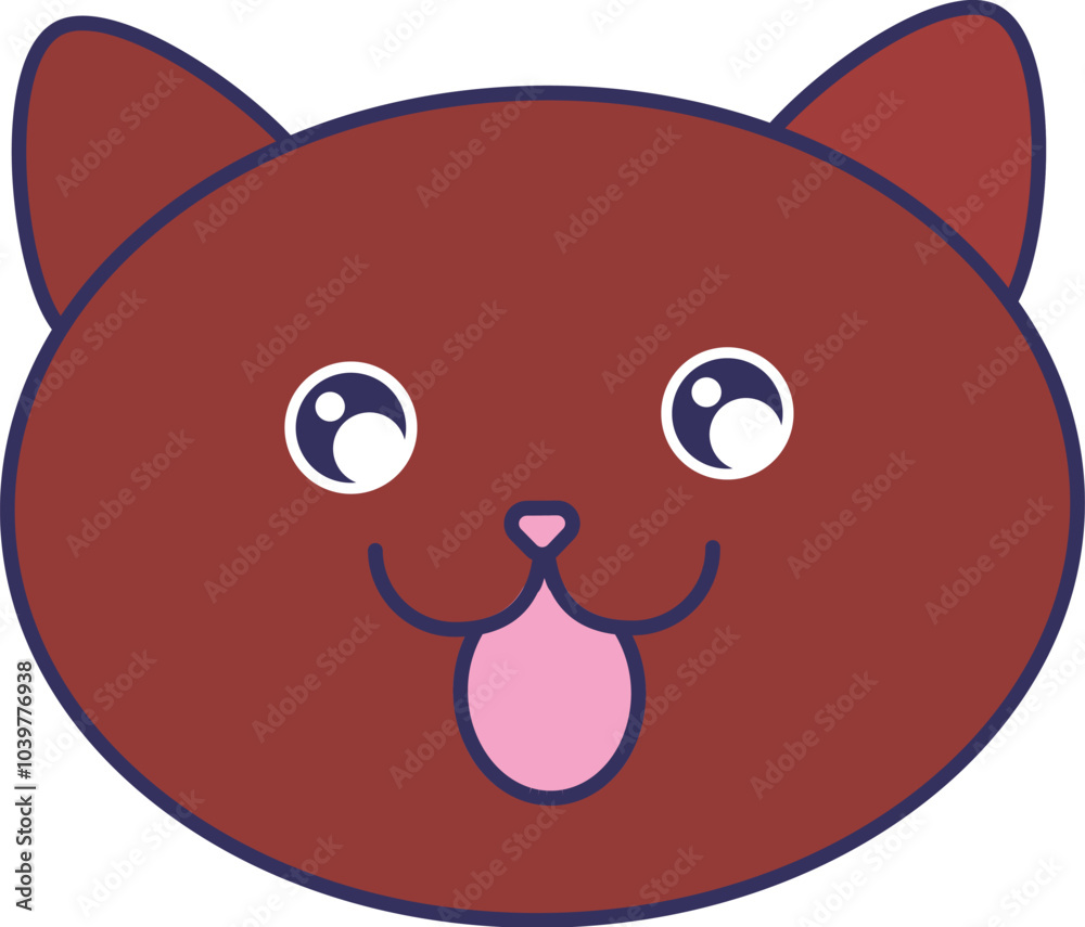 Funny kitty pet face. Laughing cat character with dark fur. Image for design of pet store or veterinary clinic. Simple flat vector isolated on white background Funny kitty pet face. Laughing cat character with dark fur. Image for design of pet store or veterinary clinic. Simple flat vector isolated on white background