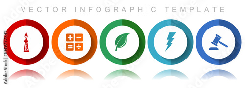 Fuel and energy vector icon collection, miscellaneous icons such as oil and gas, calculator, leaf, bolt and auction, flat design infographic template in eps 10