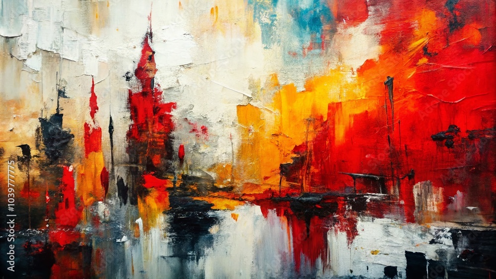 Abstract Contemporary Oil Painting with Bold Red, Black, and White Brush Strokes on Canvas for Modern Art Lovers