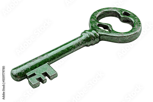 Green skeleton key isolated on transparent background, png file, no background png file