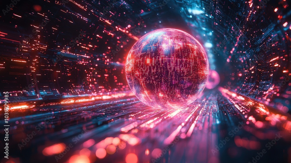 Glowing Data Sphere in Abstract Tech Tunnel AI Big Data Futuristic Concept Glowing Data Sphere in Abstract Tech Tunnel AI Big Data Futuristic Concept
