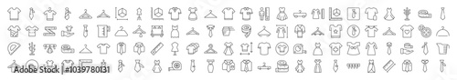 Sewing and Garment Bundle of Related Line Icons. Editable Stroke for Design, Web Sites, Apps, Cards. Contains Linear Images of T Shirt, Dress, Tie, Measuring Tape, Rack