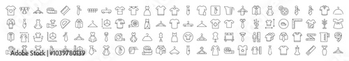 Sewing and Garment Line Icon Collection. Modern Collection for Design, Web Sites, Apps, Cards. Contains Linear Images of T Shirt, Dress, Tie, Measuring Tape, Rack photo