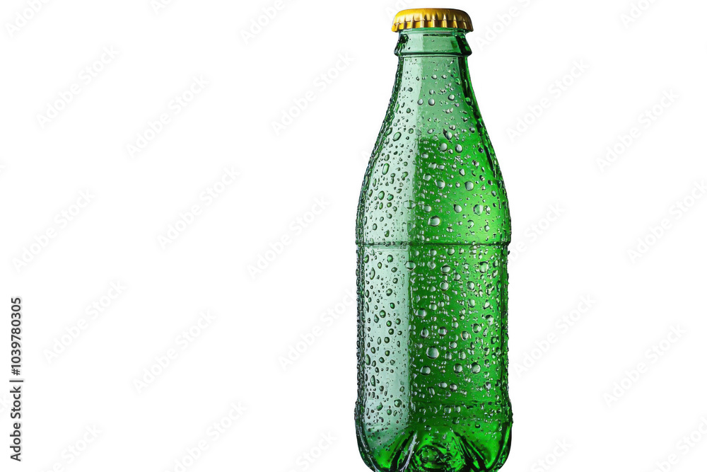 Green soda bottle isolated on transparent background, png file, no background png file