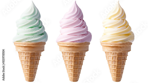 Three Scoops of Colorful Ice Cream Cones