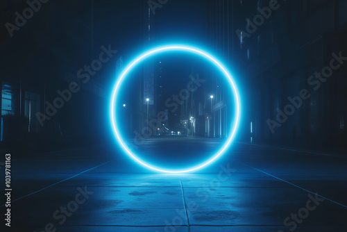 Wallpaper Mural Abstract Neon Blue Geometric Circle Design: A vibrant and modern design featuring a geometric circle with neon blue accents. Perfect for branding, website backgrounds, social media graphics, and more. Torontodigital.ca