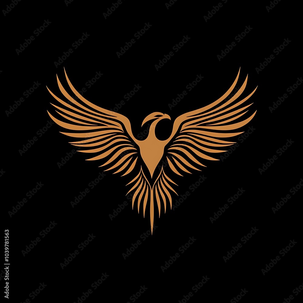 Fototapeta premium Golden eagle with wings spread wide, isolated on black background.