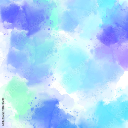 Blue abstract watercolor texture background. A blue and white watercolor painting with a many splatters. 