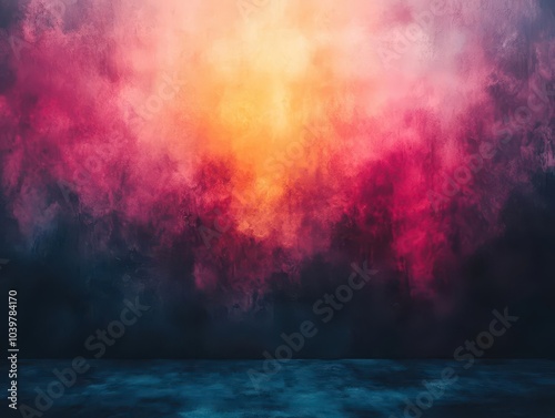 blurry abstract gradient background with a rich blend of pink, orange, blue, and black hues, creating a moody, atmospheric effect with ample copy space for text or imagery