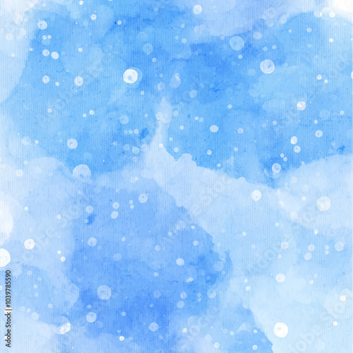 Abstract watercolor background texture. Blue azure watercolor winter background design.