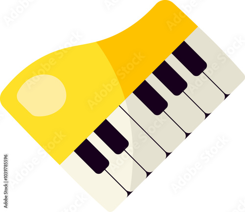 A vibrant vector illustration of synthesizer keyboard in joyful cartoon style. A lively music festival or celebration with joyous atmosphere. Music cafe or club decoration. Elements for birthday parti