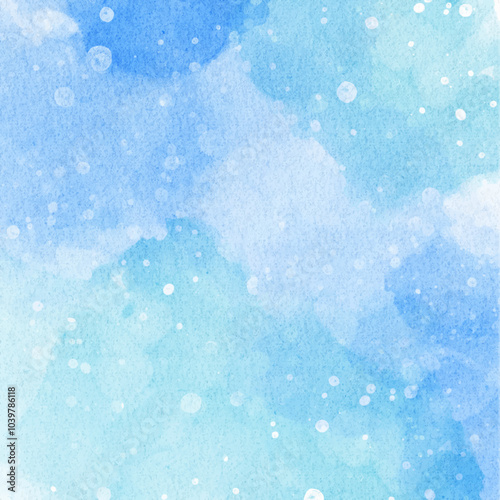 A blue sky with white clouds and a splash of blue watercolor painting. Blue abstract watercolor texture background vector.