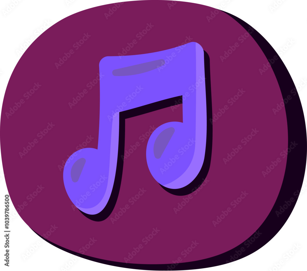 A vibrant vector illustration of round element with note sign in joyful cartoon style. A lively music festival or celebration with joyous atmosphere. Music cafe or club decoration. Elements for birthd A vibrant vector illustration of round element with note sign in joyful cartoon style. A lively music festival or celebration with joyous atmosphere. Music cafe or club decoration. Elements for birthd
