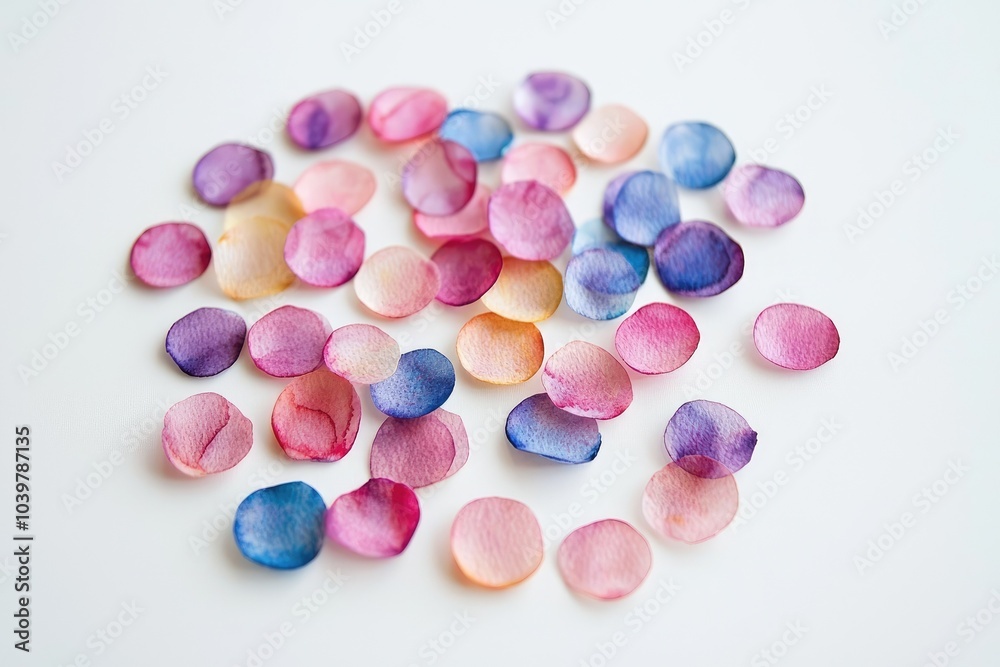 Colorful flower petals scattered on a white isolate background. Colorful flower petals scattered on a white isolate background.
