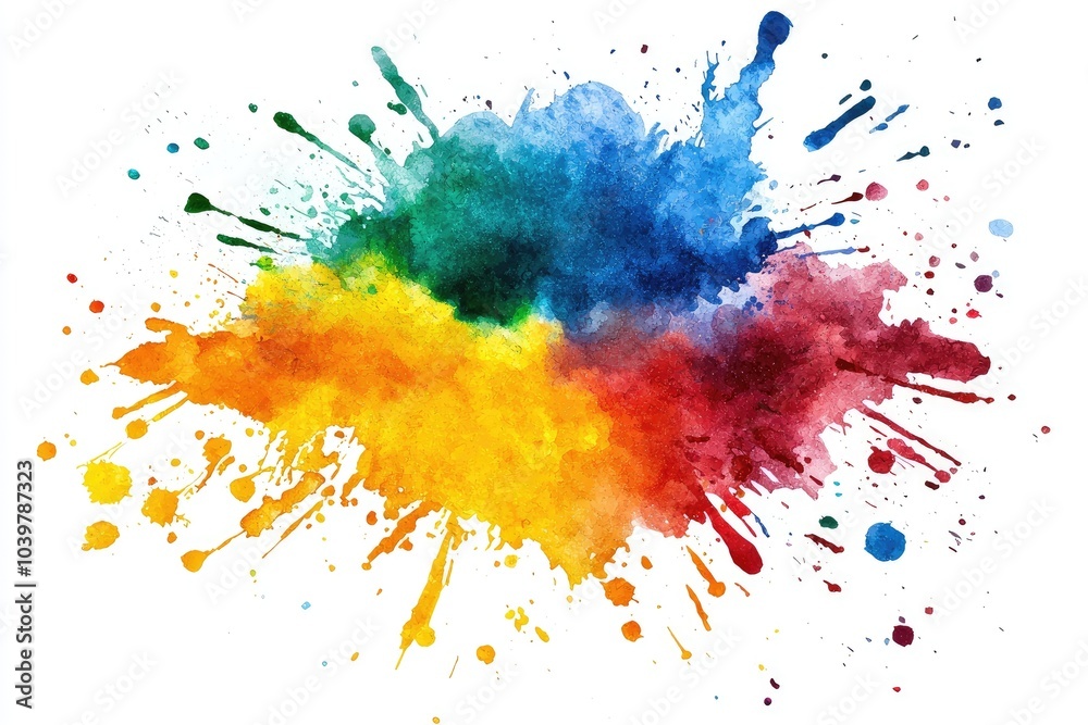 Fototapeta premium Colorful watercolor paint splashes on white background.