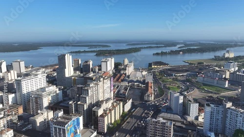 Porto Alegre Skyline At Porto Alegre In Rio Grande Do Sul Brazil. Highrise Buildings. Cityscape Scenery. Beautiful Sunny Day. Porto Alegre Skyline At Porto Alegre In Rio Grande Do Sul Brazil.  photo