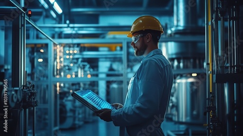 Wallpaper Mural Industrial Worker in Safety Gear Using Tablet Device Torontodigital.ca