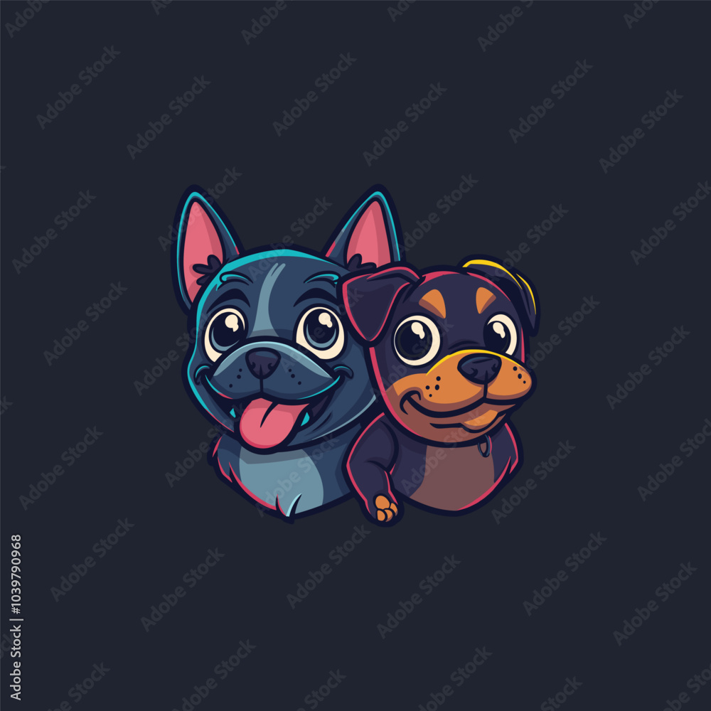 Fototapeta premium Cute two dogs logo icon illustration