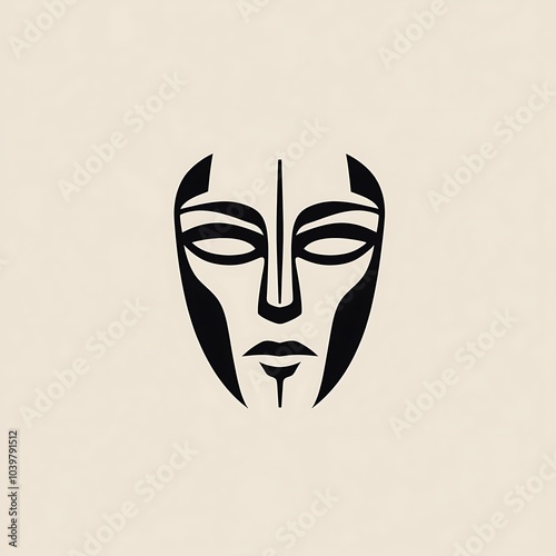 Minimalist black and white illustration of a stylized human face with simple features. photo