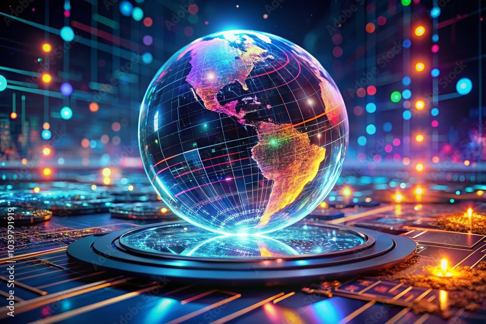 Abstract Technology Hologram Sphere in Low Light with Futuristic Neon Elements for Digital Backgrounds Abstract Technology Hologram Sphere in Low Light with Futuristic Neon Elements for Digital Backgrounds